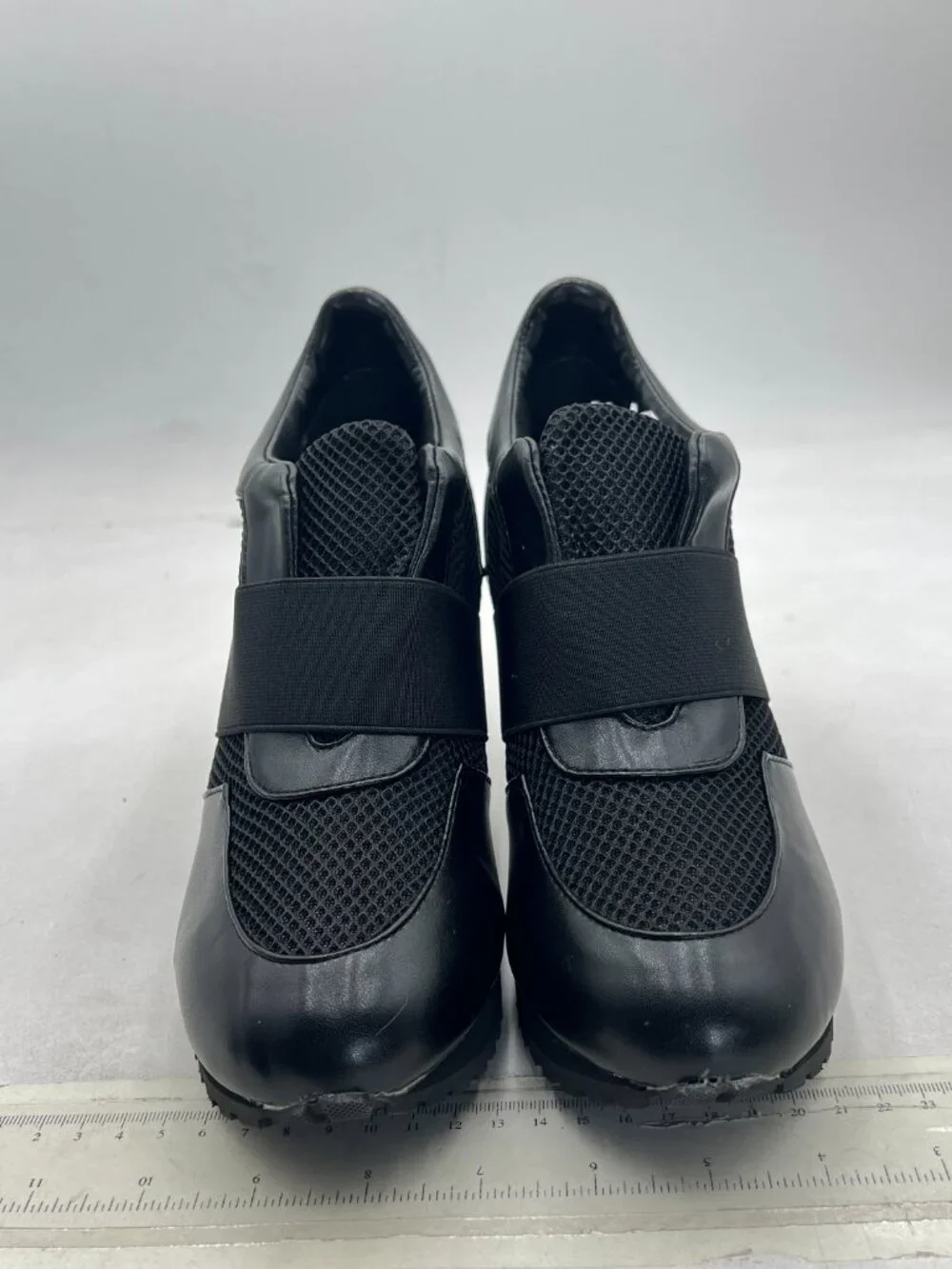 Black Sneaker Heels for Women High Heel Tennis Dressy Round T-Toe Comfort Shoe